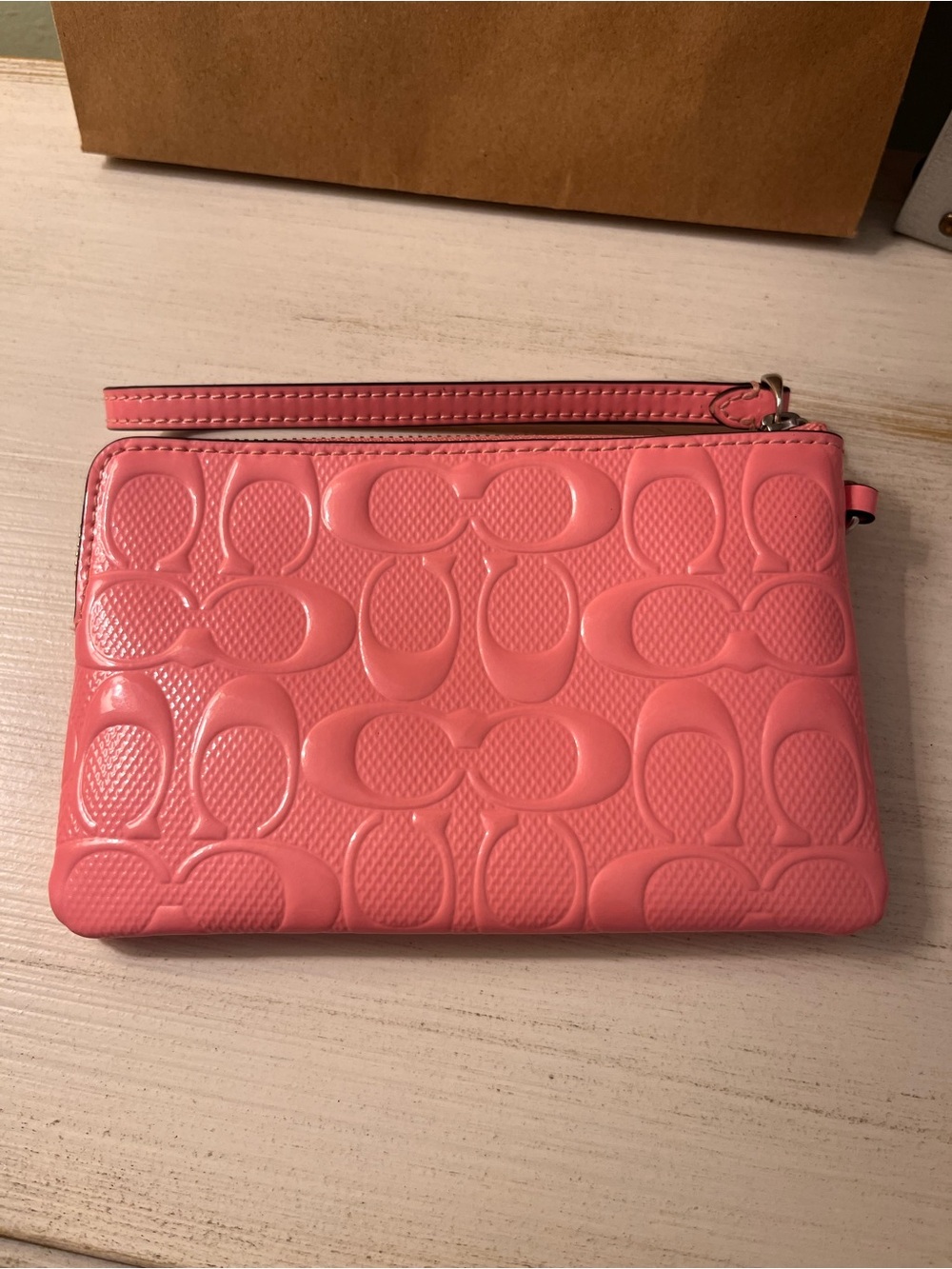 Coach Pink Corner Zip Wristlet Debossed Signature Leather NWOT - Picture 5 of 8